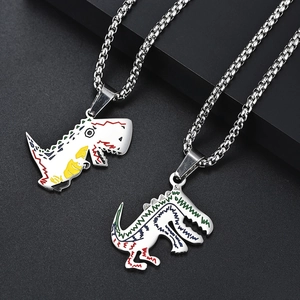 Hip hop style graffiti dinosaur pendant necklace with colorful lines on box chain