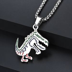 Hip-hop dinosaur outline necklace in stainless steel with colorful painted details
