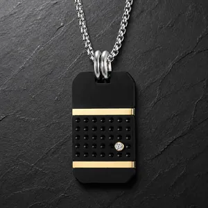 Roestvrij Stalen Matte Dogtag Hanger Ketting Goud Zwart Contrast Strass Hip Hop Sieraden Voor Dames Heren
