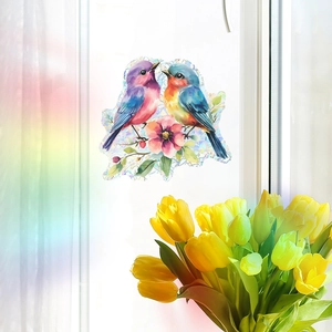 Rainbow laser bird and flower glass window sticker decoration for bright home interior