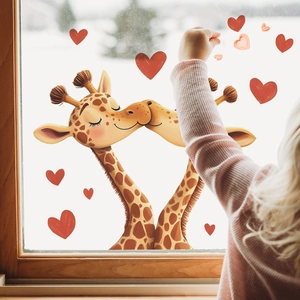 Cartoon giraffe couple heart window stickers set for romantic home background decor
