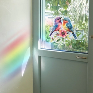 Rainbow bird and floral static cling window sticker for sun catching glass decor