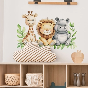 Autocollants Muraux Animaux Dessins Animés Girafe Lion Hippopotame Pour Chambre Enfant PVC Imperméable Décoration Murale