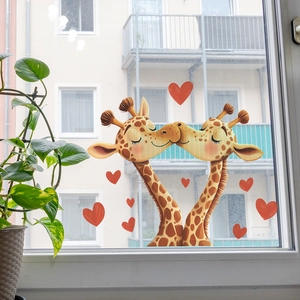 Cartoon giraffe couple heart window sticker for home glass decoration background decal