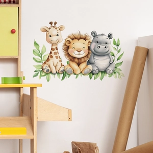 Stickers muraux animaux de dessin animé girafe lion et hippopotame pour chambre enfant