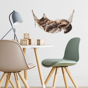Realistischer Katzenaufkleber in Hängematte für gemütliche Schlafzimmer-Dekoration