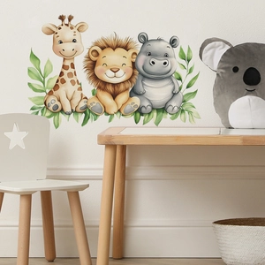 Stickers muraux d'animaux mignons avec girafe et lion pour décoration de chambre d'enfant
