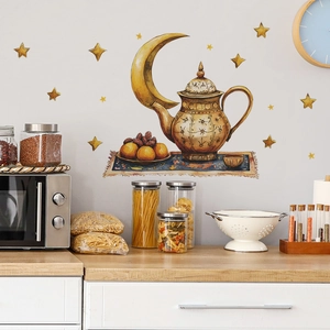 Middle East teapot with golden moon and stars wall stickers for home decoration