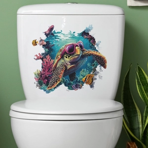 Creative Sea Turtle Underwater World Toilet Sticker Waterproof PVC Bathroom Decoration Decal Cartoon Coral Fish Wall Sticker