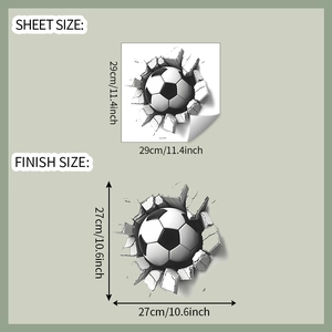 Detailed comparison of sheet size and finished size for 3D soccer wall decal