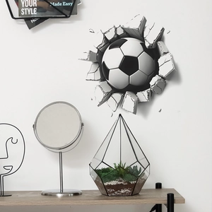 3D Broken Wall Soccer Wall Sticker PVC Decorative Football Decal For Kids Room Bedroom Living Room Home Decor