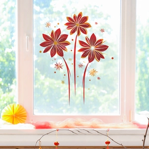 Creative red and gold firework wall stickers for festive home window decoration
