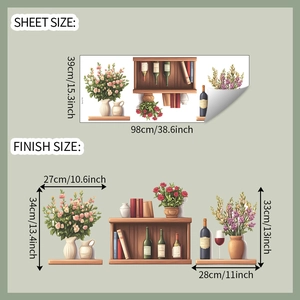 Tableau de dimensions détaillé pour stickers muraux de fleurs et livres avec mesures