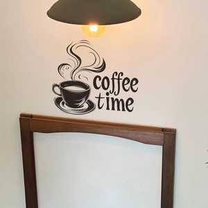 Minimalist black vinyl coffee cup wall sticker with Coffee Time slogan for home decor