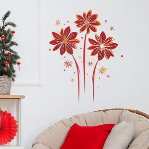 Creative red and gold firework flower wall stickers for living room home decoration