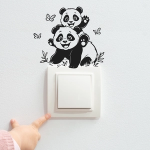 Cute panda wall stickers for home switch decoration with butterflies and grass accents
