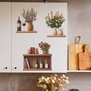 Stickers muraux 3D réalistes d'étagère et de vases pour décoration de meubles