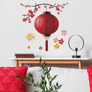 Wandtattoo mit roten Laternen und Pflaumenblüten für chinesische Neujahrsdekoration