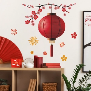 Traditionelle Rote Laterne Pflaumenblüte Wandsticker PVC Selbstklebend Heimdeko Für Wohnzimmer Schlafzimmer Eingang Hintergrund