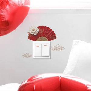 Traditional Chinese fan and cloud light switch wall stickers for festive home decor