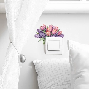 Stickers muraux tulipes aquarelles colorées pour décoration d'interrupteur en violet