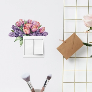 Autocollant mural tulipes violettes pour décoration d'interrupteur dans chambre et salon