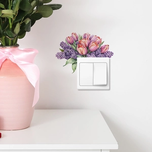 Autocollant mural tulipes violettes pour décoration d'interrupteur domestique