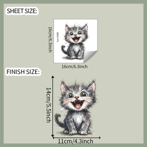 Detail view of laughing cat car sticker dimensions and final applied visual effect