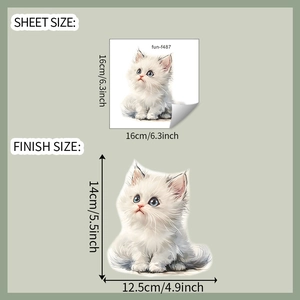 Detail showing the dimensions and finish size of the cute white cat car sticker