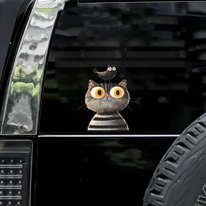 Cartoon grey cat and black bird waterproof car window sticker decoration for vehicle