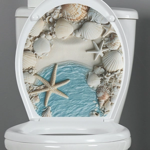 3D ocean beach toilet lid sticker with starfish and seashells bathroom wall decal decoration