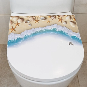 Beach Seashell Starfish Ocean Theme PVC Toilet Lid Sticker Waterproof Removable Self Adhesive Bathroom Decor Wall Decal