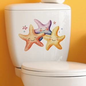 Cute cartoon starfish toilet stickers in watercolor style for bathroom home decor