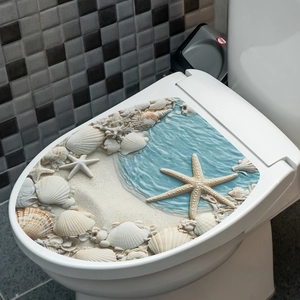 3D ocean themed starfish and seashell waterproof wall sticker for bathroom toilet lids