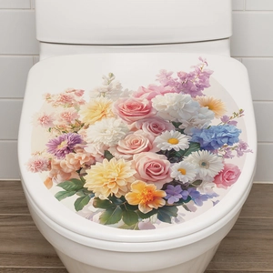 Sticker décoratif floral pour abattant de WC avec motifs de roses et marguerites