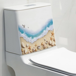 Summer beach wall sticker with sea stars and shells on white ceramic toilet tank