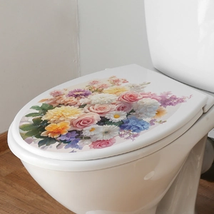 Sticker pour abattant de WC aux motifs floraux colorés de roses et de marguerites
