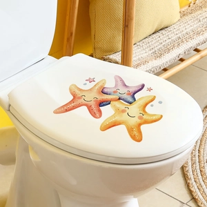 Cartoon starfish bathroom toilet lid wall stickers featuring cute sea stars on a white cover