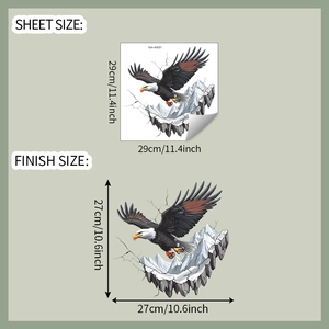 Size guide for fierce eagle 3D wall sticker showing sheet and finish dimensions