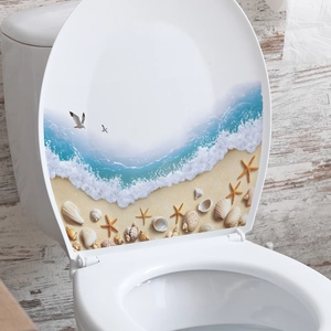 Waterproof toilet lid sticker featuring ocean beach waves shells and starfish decor