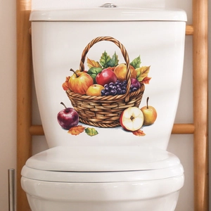 Waterproof fruit basket toilet sticker featuring apples and grapes for home decor