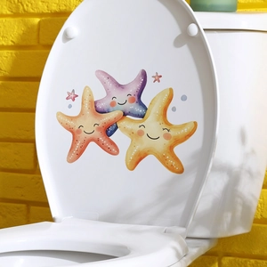 Cute cartoon starfish toilet lid stickers in watercolor style for bathroom decor