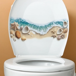 3D Ocean Beach Toilet Seat Sticker Waterproof PVC Removable Bathroom Decor Self Adhesive Marine Life Starfish Shell Wave Wall Decal