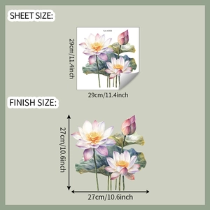 Dimensions détaillées du sticker mural lotus pour décoration de toilettes et salle de bain