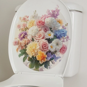 Stickers de décoration pour abattant de WC avec motifs de fleurs et roses roses