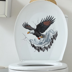 3D fierce eagle wall sticker for bathroom toilet lid with snowy mountain background