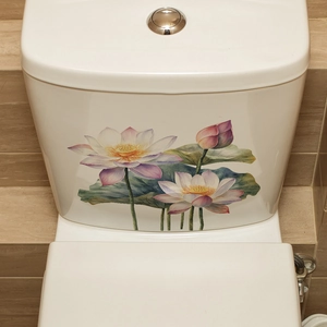 Stickers muraux étanches lotus aquarelle pour décoration de réservoir de toilettes