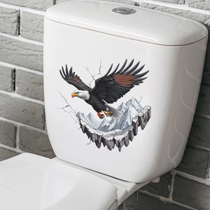 3D toilet sticker featuring a fierce eagle and snowy mountain breaking through the wall