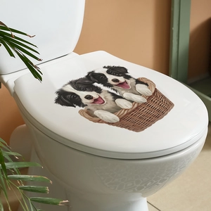 Border Collie puppies in a basket decorative 3D sticker for bathroom toilet lid