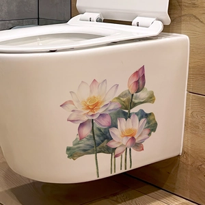 Stickers muraux fleurs de lotus imperméables pour décor de salle de bain et WC